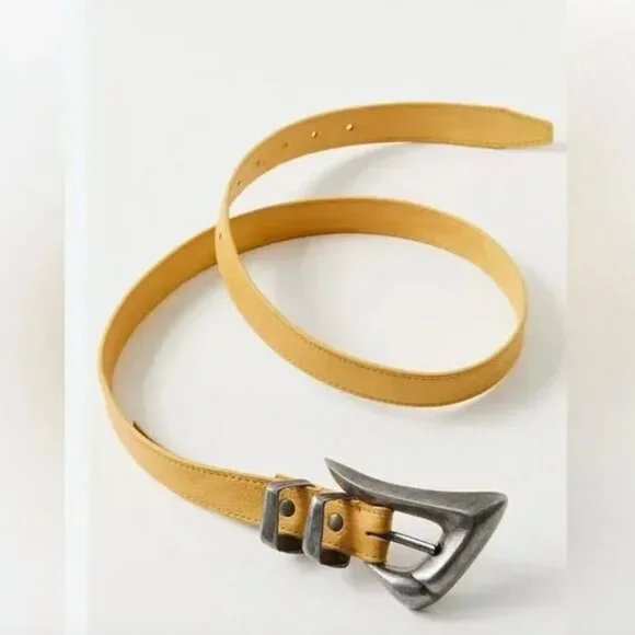 FREE PEOPLE Billie Yellow Leather Belt With Silver Buckle Size M/L - Picture 2 of 5